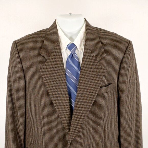 Oscar De La Renta 42R Soft Tweed Wool Brown Green Houndstooth Sport Coat 2 Butto - Picture 1 of 12